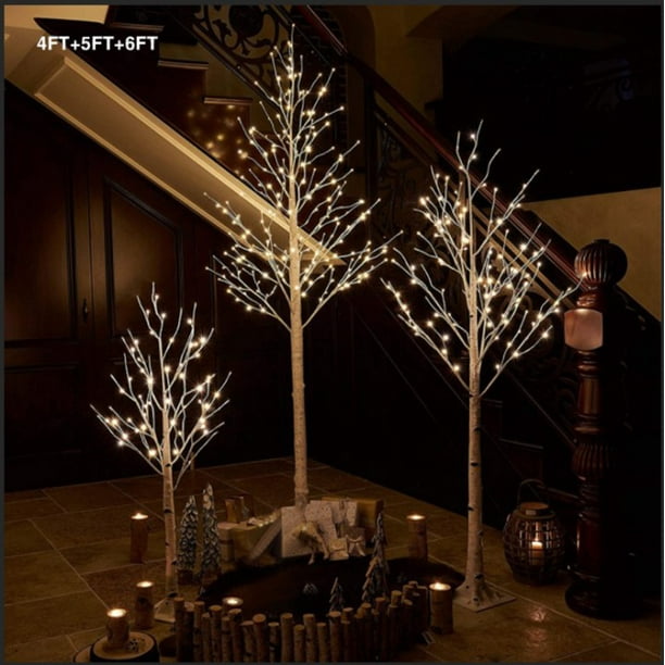 Enyopro 3 Pack Led Birch Tree 4ft 5ft 6ft White Set Artificial Enyopro 3 Pack Led Birch Tree 4ft 5ft, Outdoor Lighted Trees Artificial Birch
