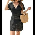 thumbnail image 3 of Vestido de Crochet para Mujer, de Corta y Cuello en V, Ideal para Verano. Negro M, 3 of 10