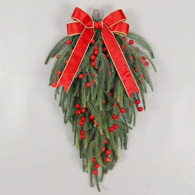 KTTECTOA Arbre de Noël Inversé PE Fruits Rouges Décoration Murale et Extérieure Nœud Arbre de Noël Porte Suspendue Liquidation Maison Jours du Canada Cadeaux Pendaison de Crémaillère Décoration de Chambre