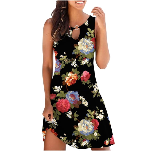 Vestido sin mangas sin mangas con estampado de verano suelto para mujer OAVQHLG3B Store lin121212