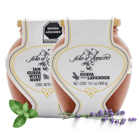 Sole E Amore - Gourmet Guava Jam 14 oz - Fruit Preserves - Mermelada de Guayaba - Fruit Spread Perfect for Toast, Bagels, and More (2 Pack, Mixed)