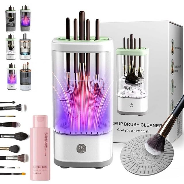 Makeup Brush Cleaner, 3 in 1 Electric Brush Cleaner, Electric Makeup Brush Cleaner - Automatic Spinning Cosmetic Tool for Deep Cleaning All Types of Brushes Set (Plug-in,New White)
