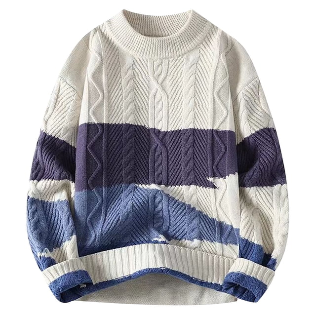 JMYHOAM Chandails pour Hommes Chandails Graphiques Hiver Mode Décontractée Bloc de Couleur Manches Longues Col Rond Chandail,S-TG