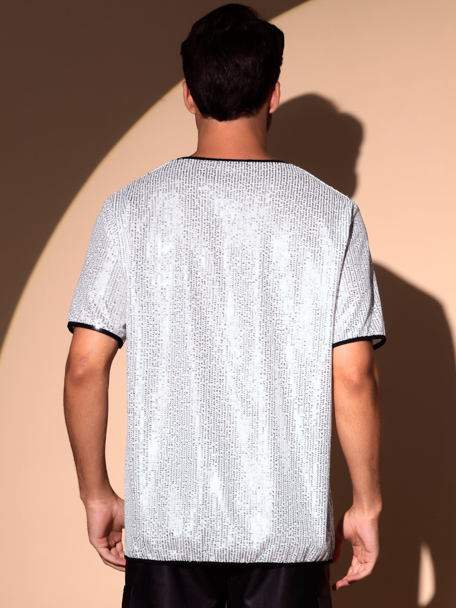 DARING DIVA Men's Short Sleeved Club Rave Party Sparkly Shiny Top S Silver