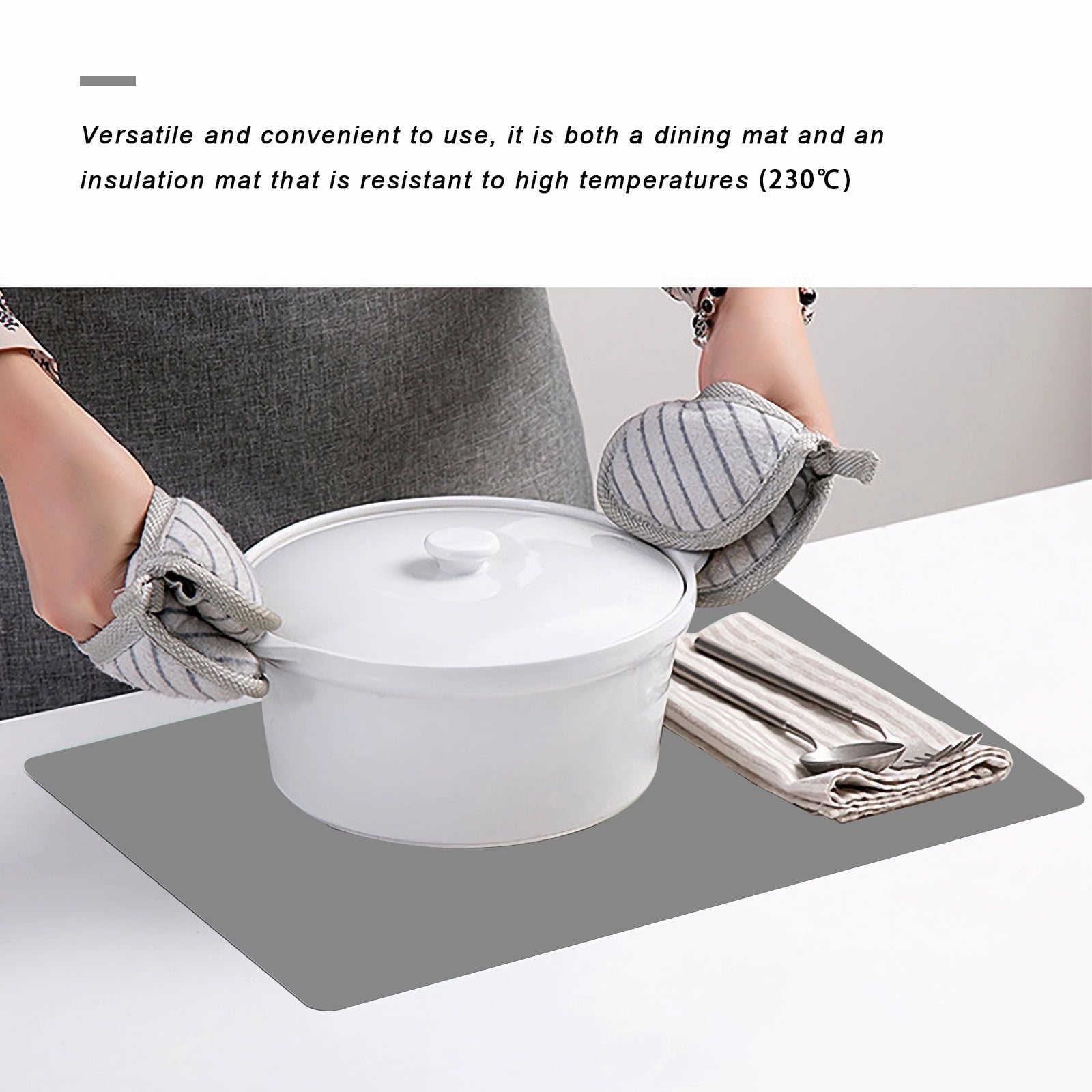 Panzexin 1-Pack Food-Grade Silicone Mats, Non-Slip, Heat-Resistant & Waterproof, 23.6" x 15.7" Table Placemats, Dough Mats- Gray