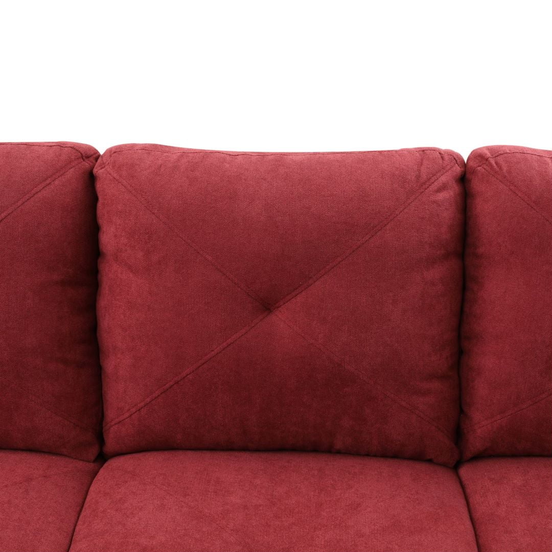 Hommoo Flannelette 4-Seat L-Shape Sectional Couch Sofa, Living Room Furniture Sets, Red(No Ottoman)