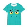 thumbnail image 2 of Blusas y camisas de manga corta con cuello redondo para niños y niñas, color liso, con estampado de expresión linda, manga corta, holgadas y cómodas, blusa para niña, 2 of 6
