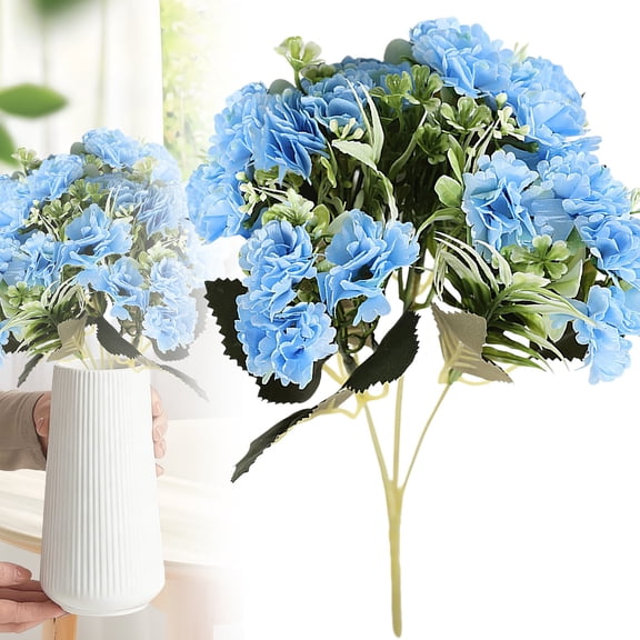 15 Heads Artificial Flowers for Outdoors, 1 Bunches 12 Inch Dahlia Daisies Mum Fake Plants Uv Resistant Faux Flower Cemetery Flowers for Grave Spring Summer Decor Mothers Day Indoor Home (Blue)