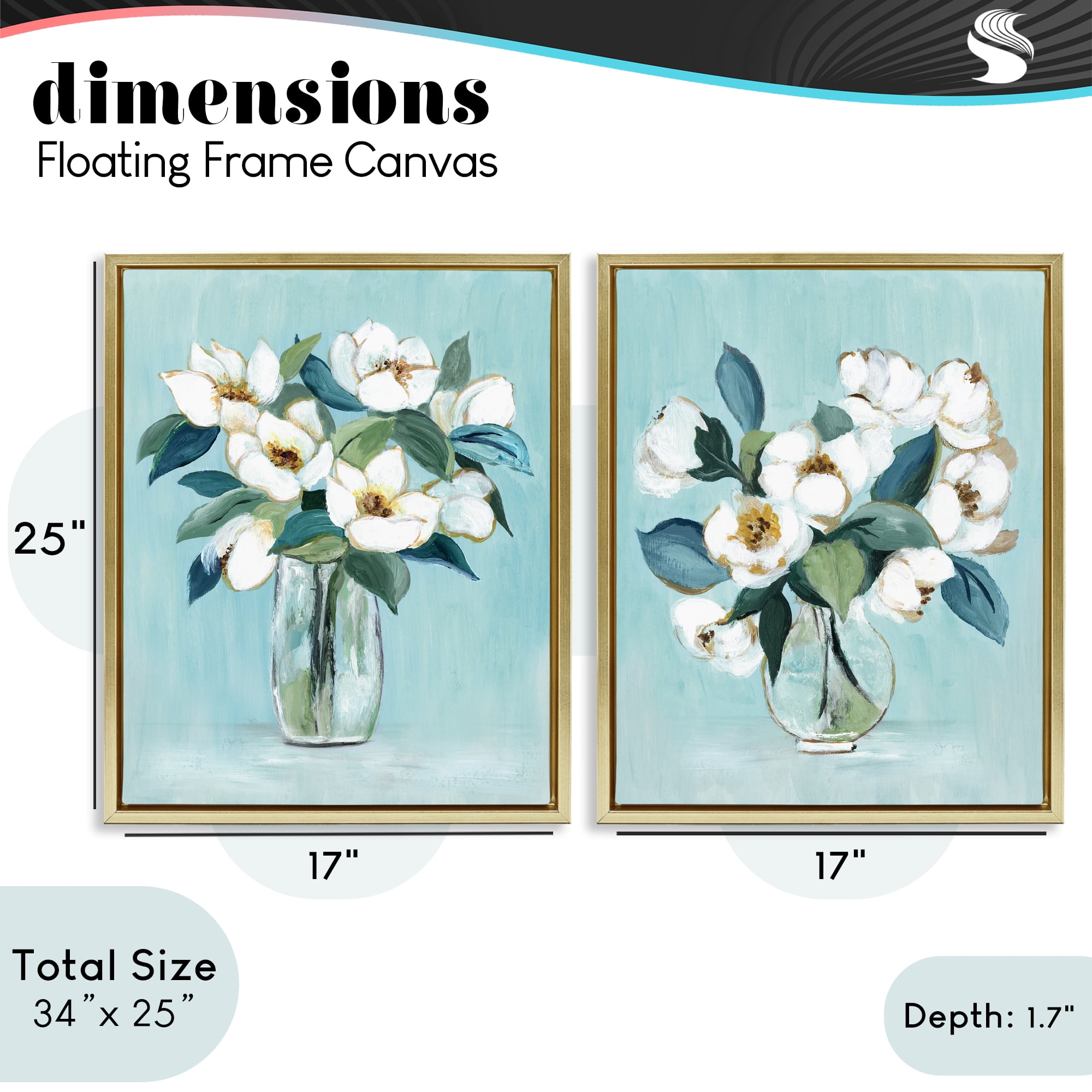 Stupell Industries Magnolia Blossom Vases 2 Piece Gold Framed Floater Canvas Set, design by Janet Tava