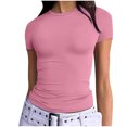 thumbnail image 2 of Lonomox Women's Solid Color Crew Neck Short Sleeve Slim Fit Basic Tops Casual Trendy T Shirts, 2 of 6