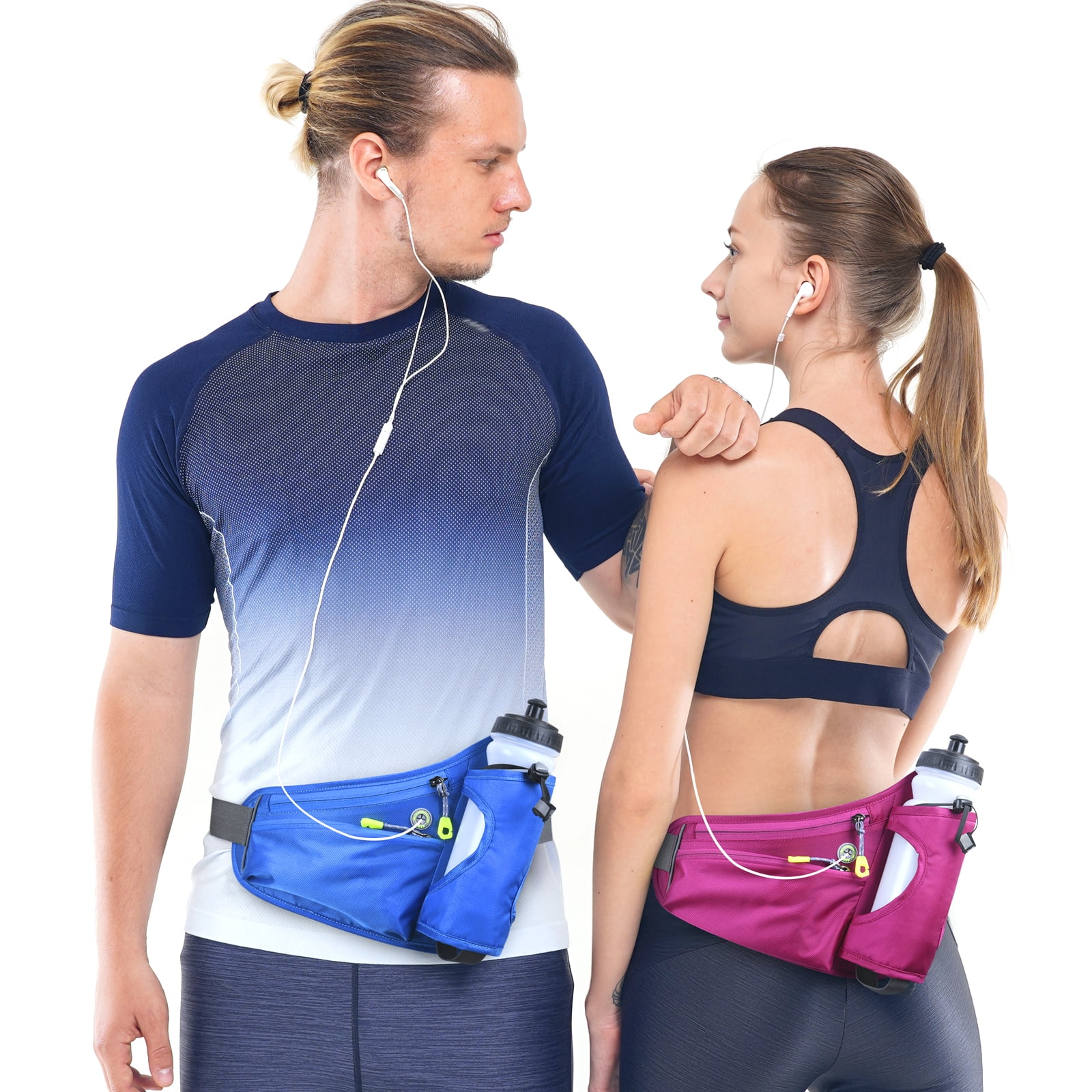 Haissky Running Belt Bum Bag with Water Bottle Holder and Earphone Hole Waterproof Waist Bag Cycling Dog Walking Marathon Hiking 