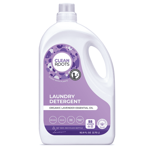 Clean Roots Lavender Laundry Detergent, EcoGarantie Certified 100% Organic & Natural, Dermatologically Tested & Approved, Scented with Organic Lavender Essential Oil - 55 Loads, 92.9 fl. oz (2.75 L)