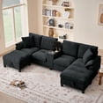 thumbnail image 6 of Soscana 116" Chenille Oversized U Shaped Modular Sectional Sofa for Living Room,4 Seater Couch with Multifunctional Console & USB Ports & Cup Holders,Comfy Sofa with Double Chaise and Storage, Black, 6 of 16