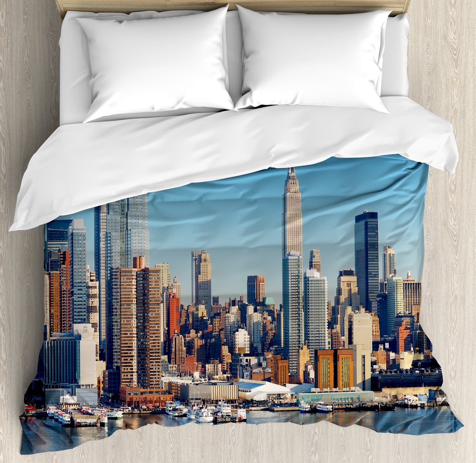 New York Duvet Cover Set Urban City Skyline Manhattan With Empire
