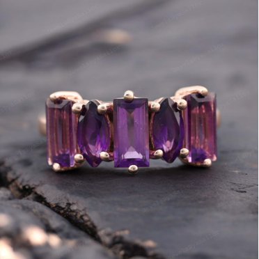 Vintage Purple Amethyst Wedding Ring 18KYellow Gold Proposal Ring Antique Delicate Art Deco Jewelry February Birthstone Present Gifts Love