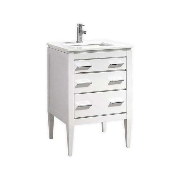 Kubebath Eiffel 24 High Gloss White Vanity W Quartz Counter Top Walmart Com Walmart Com