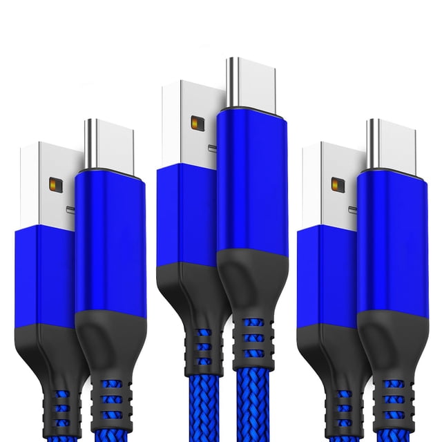 Cable USB-C Akoada, paquete de 3 (3 m+2 m+1 m) de nailon trenzado, azul