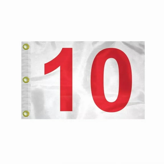 AGAS 14x20 inch Numbered Golf Flag with Grommets Numbered# 10, Red Text On White Background