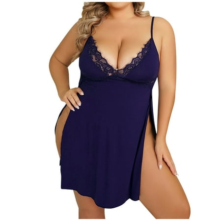 

REORIAFEE Women s Sex Lingerie Naughty Sexy Sleepwear Lingerie Underwear Lingerie Sleep Lounge Plus Size Sexy Lingerie Lace Patchwork Cami Dress Babydoll Underwear Sleepwear Nightdress Navy XXXXL
