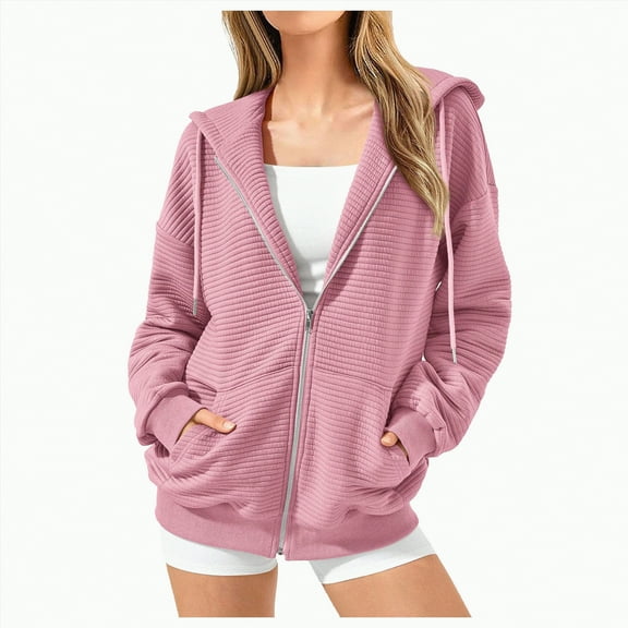 Towmus Long Sleeve Zip Up Hoodie Women Sweatshirts Fall Outfits 2025 Plus Size Hoodies Casual Trendy Textured Jacket