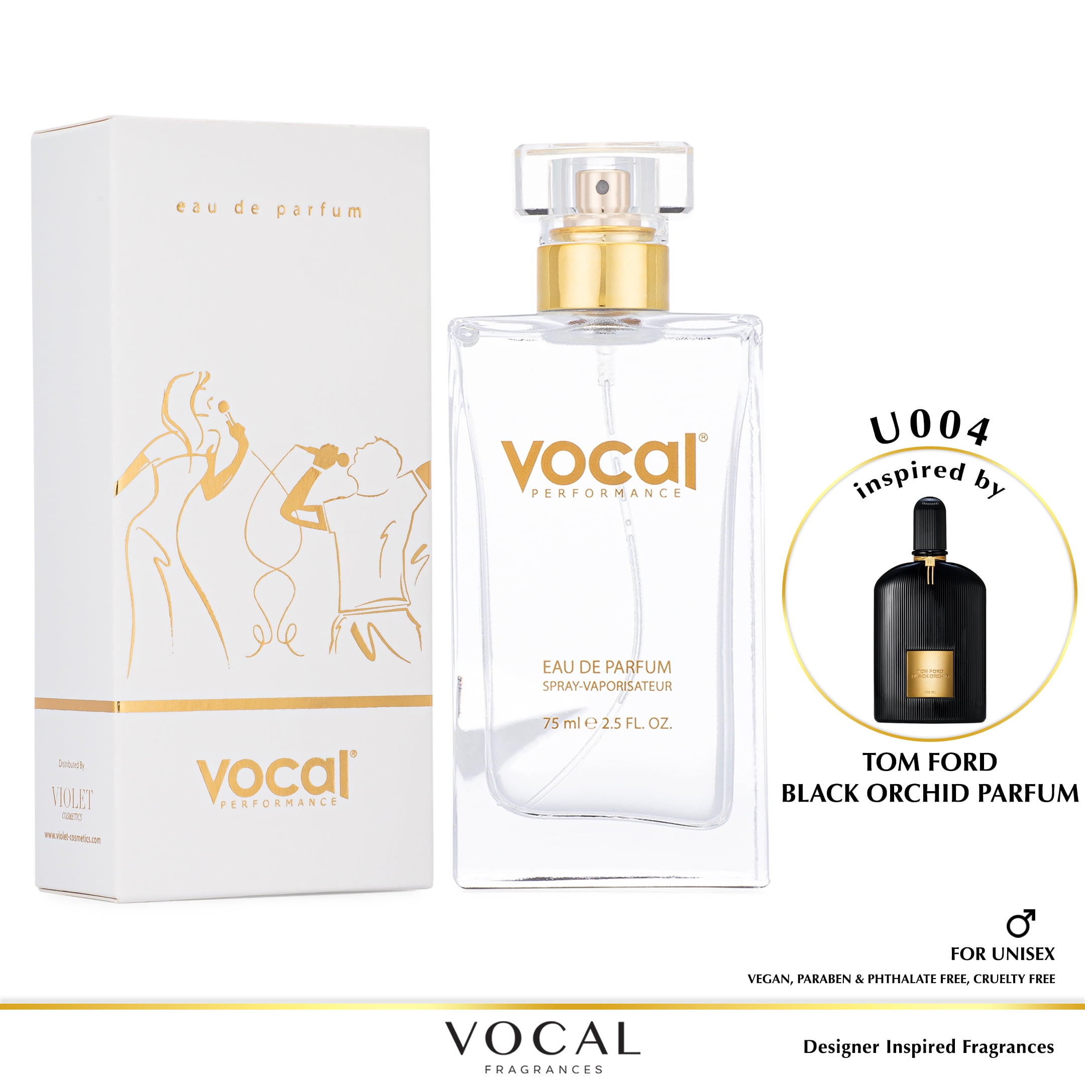 Vocal Fragrance Inspired by Tom Ford Black Orchid Eau de Parfum For Unisex   FL. OZ. 75 ml. Vegan, Paraben & Phthalate Free Never Tested on Animals  