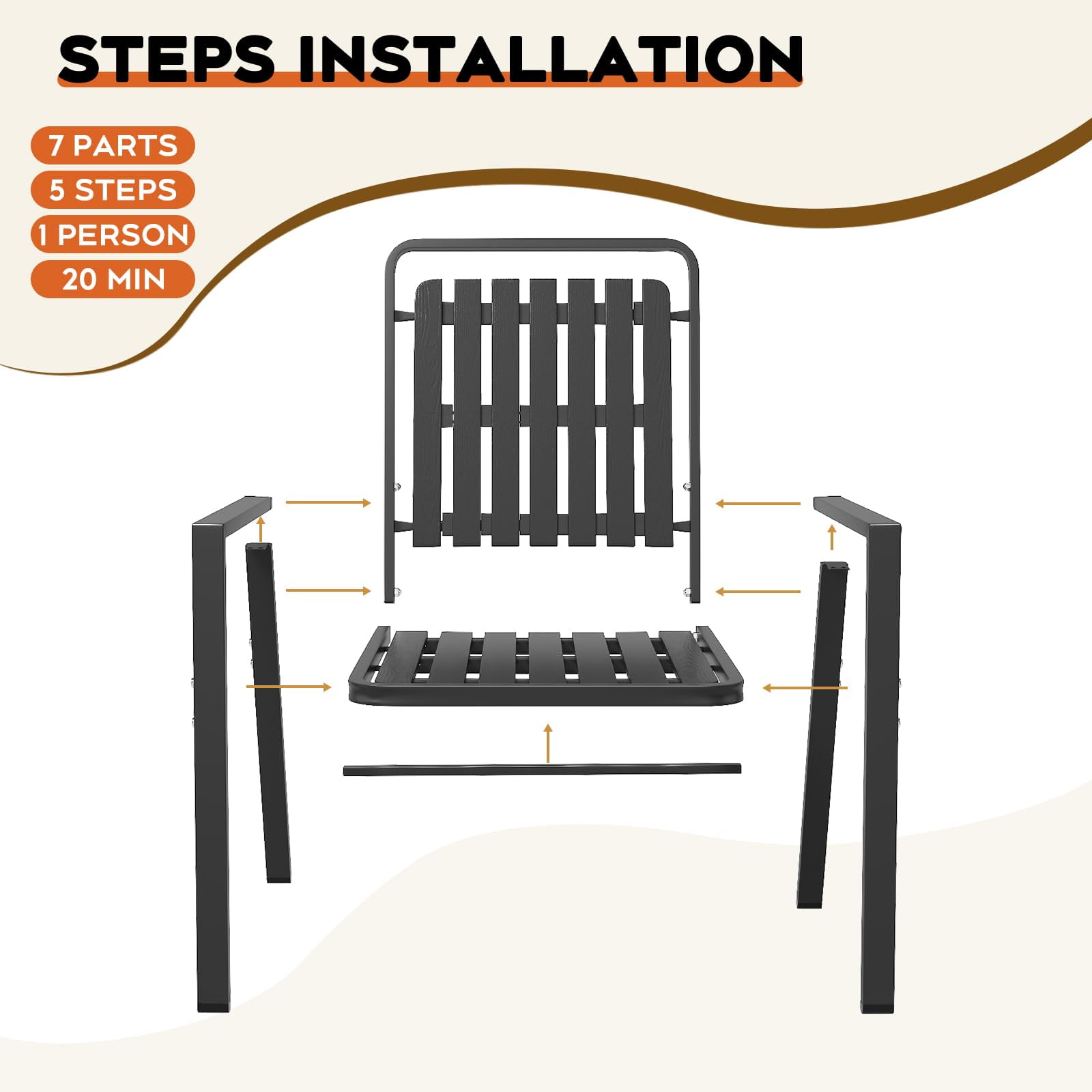 TQKVIPI Outdoor Patio Dining Chairs Set of 2, Outdoor Patio Chairs, Heavy Duty Metal Dining Chairs with Armrest for Balcony, Deck, Backyard, Lawn, Porch, Kitchen (Black)