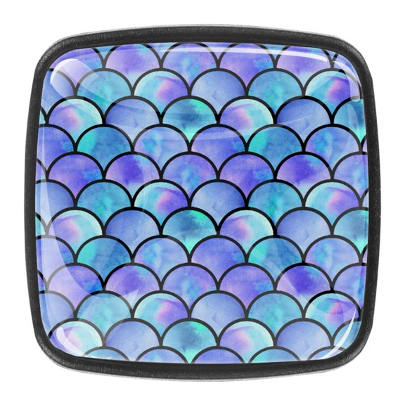 4 Pcs Square Cabinet Handle Cupboard Knob Drawer Pulls Handle Mermaid Scale Blue Drawer Knobs with Screws Furniture Decoration