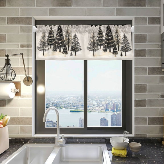 Yayeee Kitchen Valance Rod Pocket 54" x 18" Living Room Window Curtain, Hand Drawn Christmas Trees