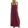 thumbnail image 3 of ClodeEU Women's V Neck Spaghetti Strap Tiered Maxi Dress,Boho Beach Vacation Swing Dress Wine,Women's Plus L, 3 of 7