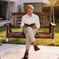thumbnail image 5 of Ktaxon Wooden Porch Swing, Carbonized Brown Garden Bench with Chains, 880lb Capacity, 5 of 7