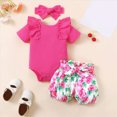 thumbnail image 2 of KPOPLK 3PCS Baby Girl Clothes Newborn Infant Outfits Ribbed Romper Bodysuit Floral Print Shorts 0 3 6 9 12 18 Months Size 3-6 Months,Hot Pink, 2 of 9