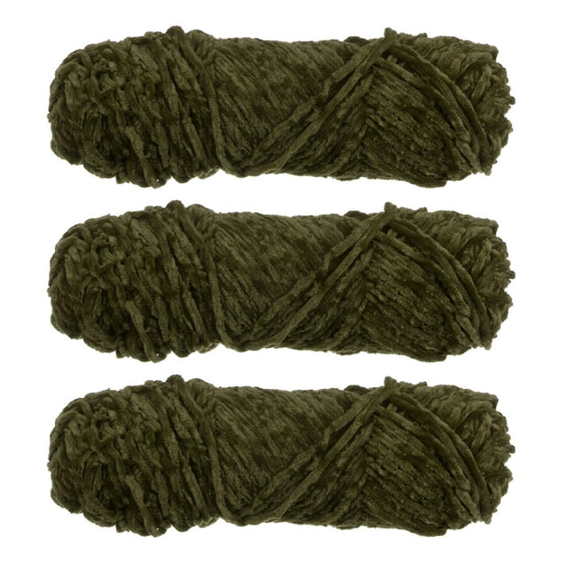 Unique Bargains Fil Chenille en Polyester Vert Olive, 3 Écheveaux