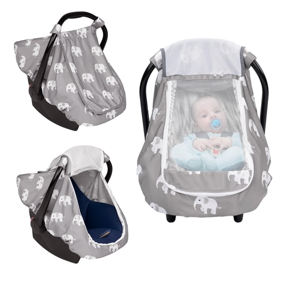 Beavtaens Baby Car Seat Cover, Stretchy Infant Carseat Canopy, with Breathable Peep Window, Elephants