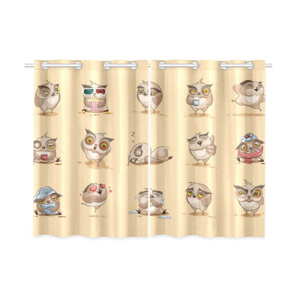 MKHERT Funny Owls Emoji Window Curtains Kitchen Curtain Room Bedroom