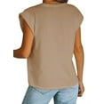 thumbnail image 3 of Langwyqu Summer Solid Color Cap Sleeve Crewneck Casual Shirt Tops, 3 of 5