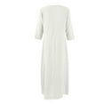 thumbnail image 4 of Mohiass Cotton Linen Dresses for Women 2025 Summer Casual V Neck 3/4 Sleeve Maxi Dress Flowy Beach Vacation Travel Dress White 2XL, 4 of 7