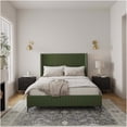 thumbnail image 2 of Mid-Century Modern Queen Bed Frame with Velvet Upholstered Headboard in Moss Green, Elegant Platform Bed with Wood Slat Support, 2 of 10