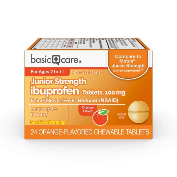 Basic Care Children's Ibuprofen Chewable Tablets, 100 mg, Pain Reliever