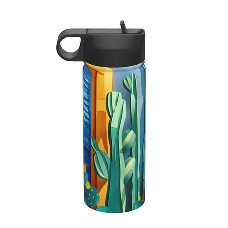 

Picia Bright Paper Cactus Scene Pattern 18oz Sports Insulated Kettle With Straw Insulated Water Bottle For Running Hiking Cycling Climbing Men S Woman Insulated Water Bottle