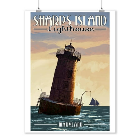 Maryland Lighthouses - Maryland - Sharps Island Lighthouse - Lantern Press Artwork (9x12 Art Print, Wall Decor Travel Poster)