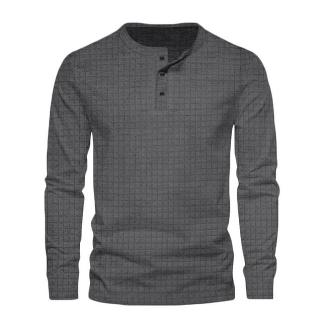 AherBiu Sweatshirts for Men Crewneck Button Lightweight Pullover Casual Loose Fall Winter Solid Color Long Sleeve T Shirt