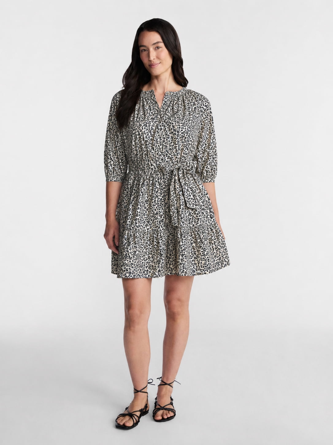 Time and Tru Women's Cotton Tiered Mini Dress with Ruffle Hem, Sizes XS-XXXL