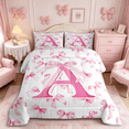 thumbnail image 2 of Meiyoeat Girly Letter A Twin Comforter Sets 3-Piece for Girls, Pink Bow Print Bedding Set for Bedroom, Pink White,Pink Reversible, 2 of 7