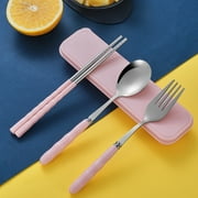 Back to School Under $5 Wzzjkit Travel Utensils with Case Stainless Steel Portable Cutlery Set Student Office Worker Chopsticks Spoon Fork Cutlery Three-piece Gift School Season Travel Cutlery Set