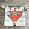 thumbnail image 3 of Ambesonne Cartoon Quilted Bedspread Set 3 Pcs, Words Hot Air Balloon, Queen Size, Coral Sky Blue, 3 of 3
