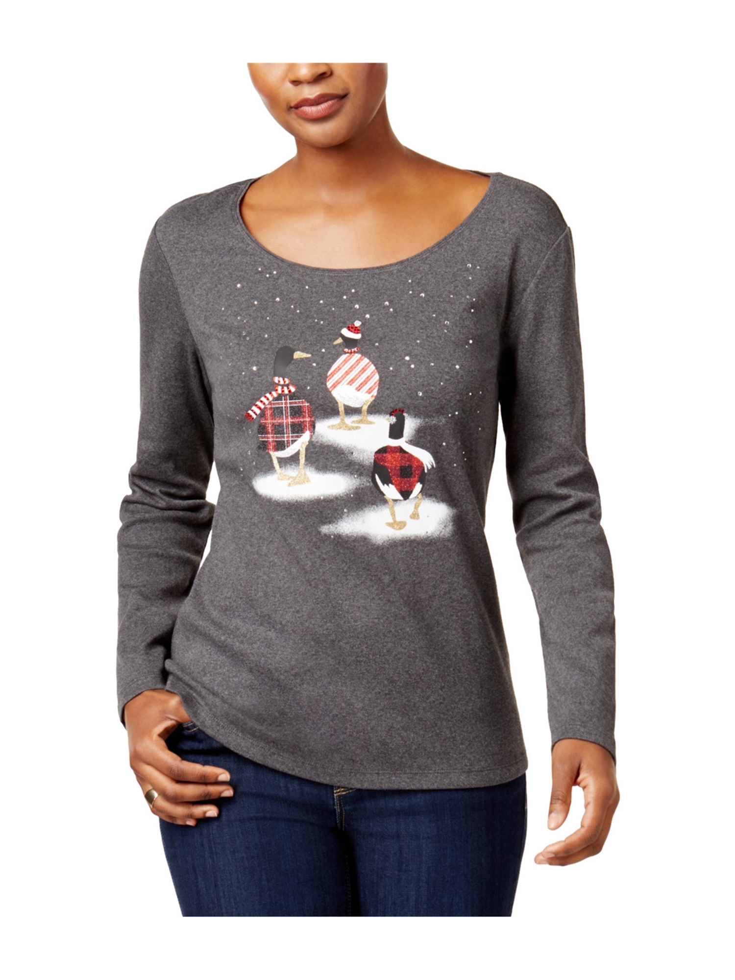Karen Scott Womens Christmas Gray Geese 