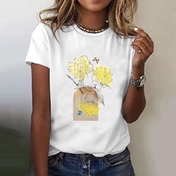 Puntoco Mujer Casual Sexy Moda Verano Cuello Redondo Camiseta Impreso Manga Corta Tops Blusa Puntoco Puntoco-8470