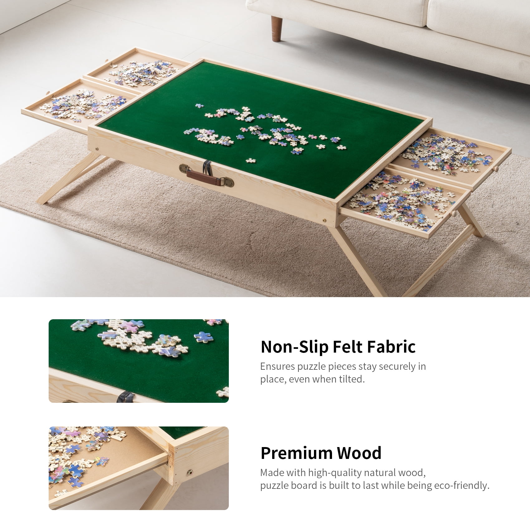UNICOO® Folding Jigsaw Puzzle Table with 4 Storage Drawers – Holds Up to 1500 Pieces | Portable Jigsaw Puzzle Board with Felt Surface & Folding Legs for Adults, Seniors & Family