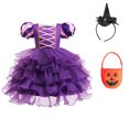 thumbnail image 4 of Mnyotv Halloween Outfits Girls Short Sleeve Mesh Dress with Witch Hats and Pumpkin Buckets Party Clothes Size 2-3Y, 4 of 7