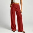 thumbnail image 2 of Tanghaowl Women's Pants, Elegant Pleated Wide Leg Tows Daytime Comfort Fit Women's Casual Bottoms For Everyday Wear With Elastic Waist And BreathableDesign Red L, 2 of 4